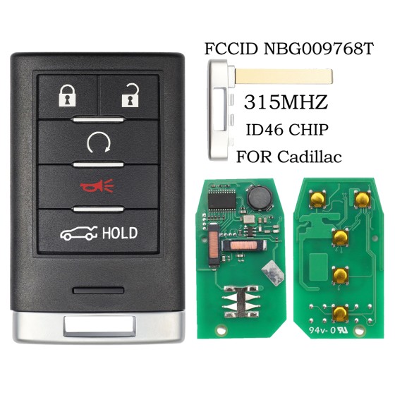 2013-2015 Cadillac ATS XTS / 5-Button 315Mhz Smart Key w/ Trunk / PN: 22856930 / NBG009768T (AFTERMARKET)